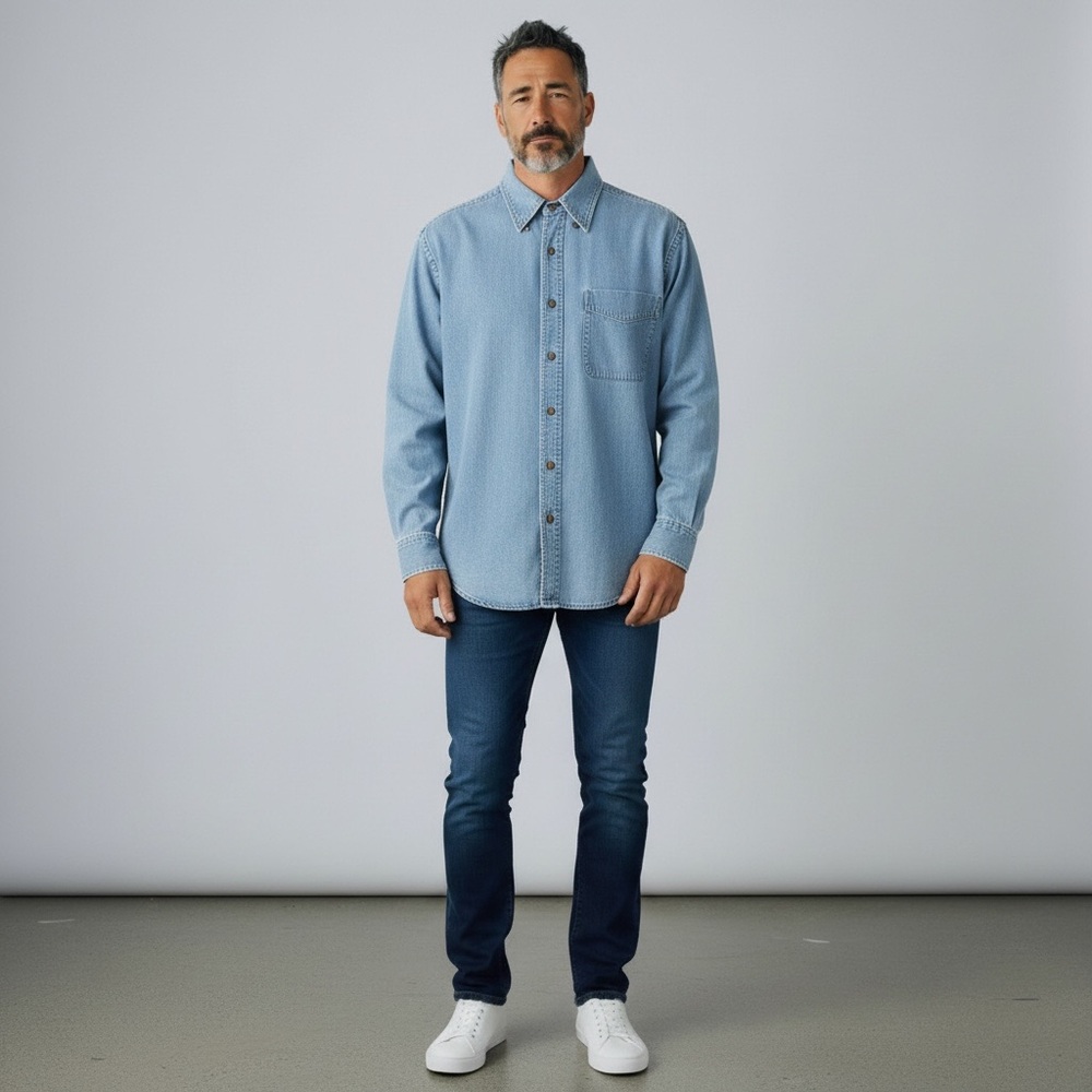 Pierre Clarence Blue Chambray Button Down Shirt Mens Large